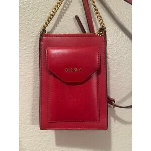 DKNY Red Leather Alexa Phone Crossbody Purse